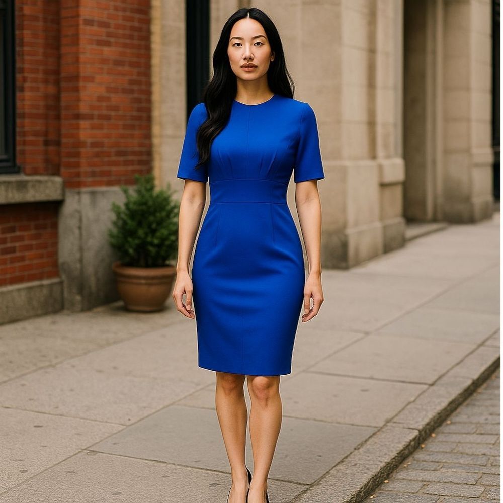 NWT Calvin Klein Women's 8 Blue Elbow Sleeve Sheath Dress